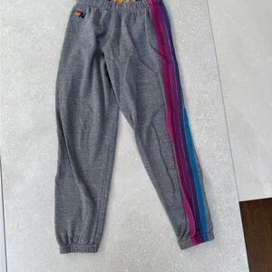 Aviator Nation Gray Sweatpants with Pink and Blue Stripes
